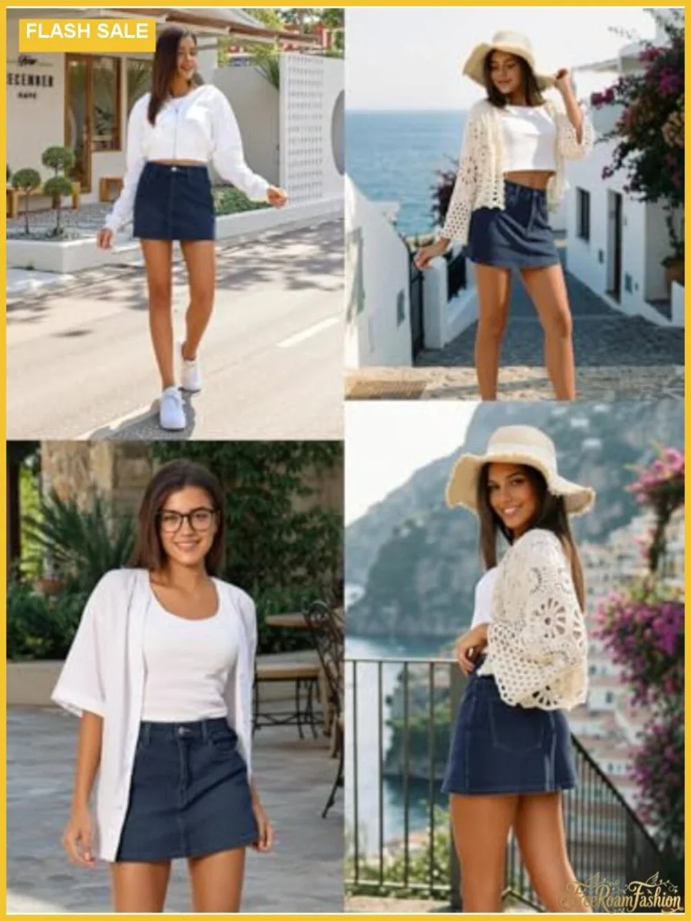 Denim Mini Skirt for Women Stretch Casual Zip Fly with Pockets